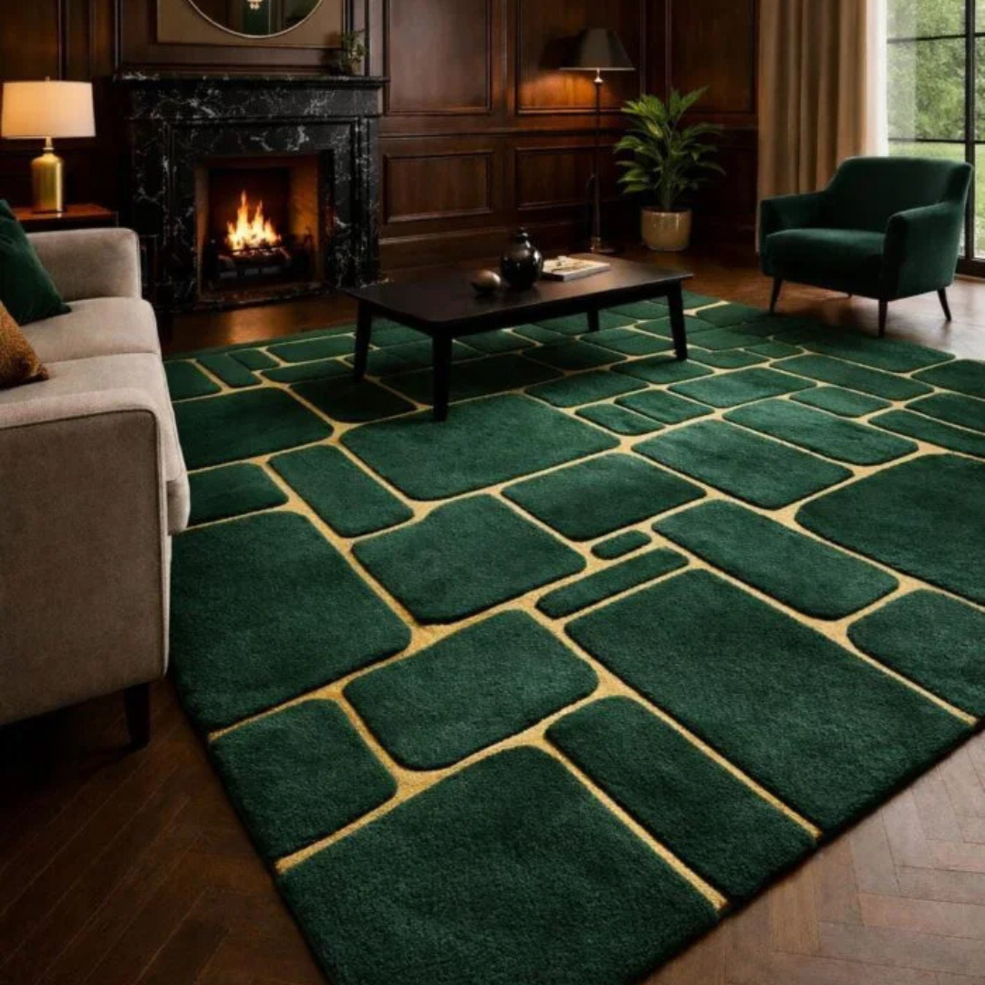 Emerald Grid Hand-Tufted Area Rug