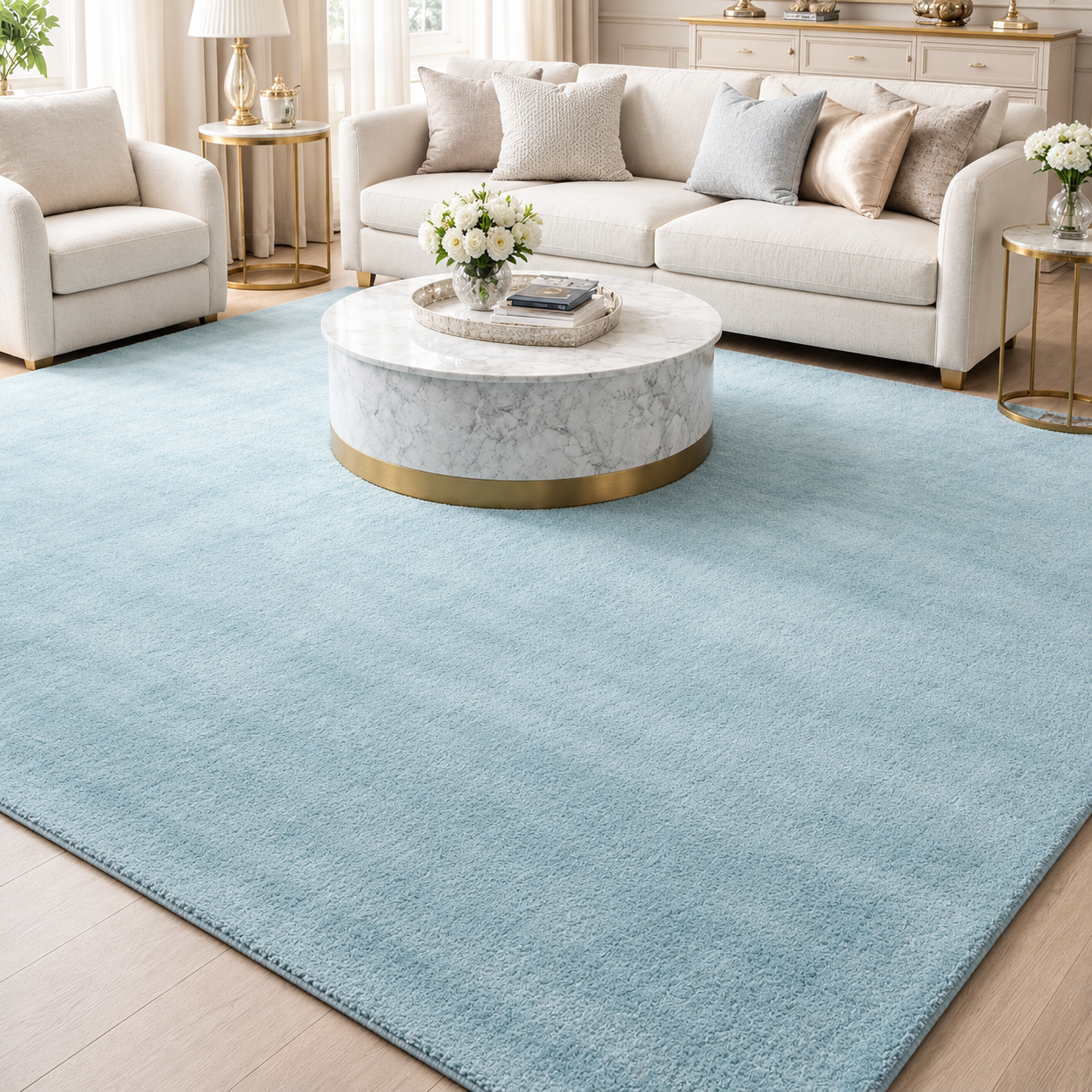 Light Blue Textured Plain Rectangular Living Room Rug