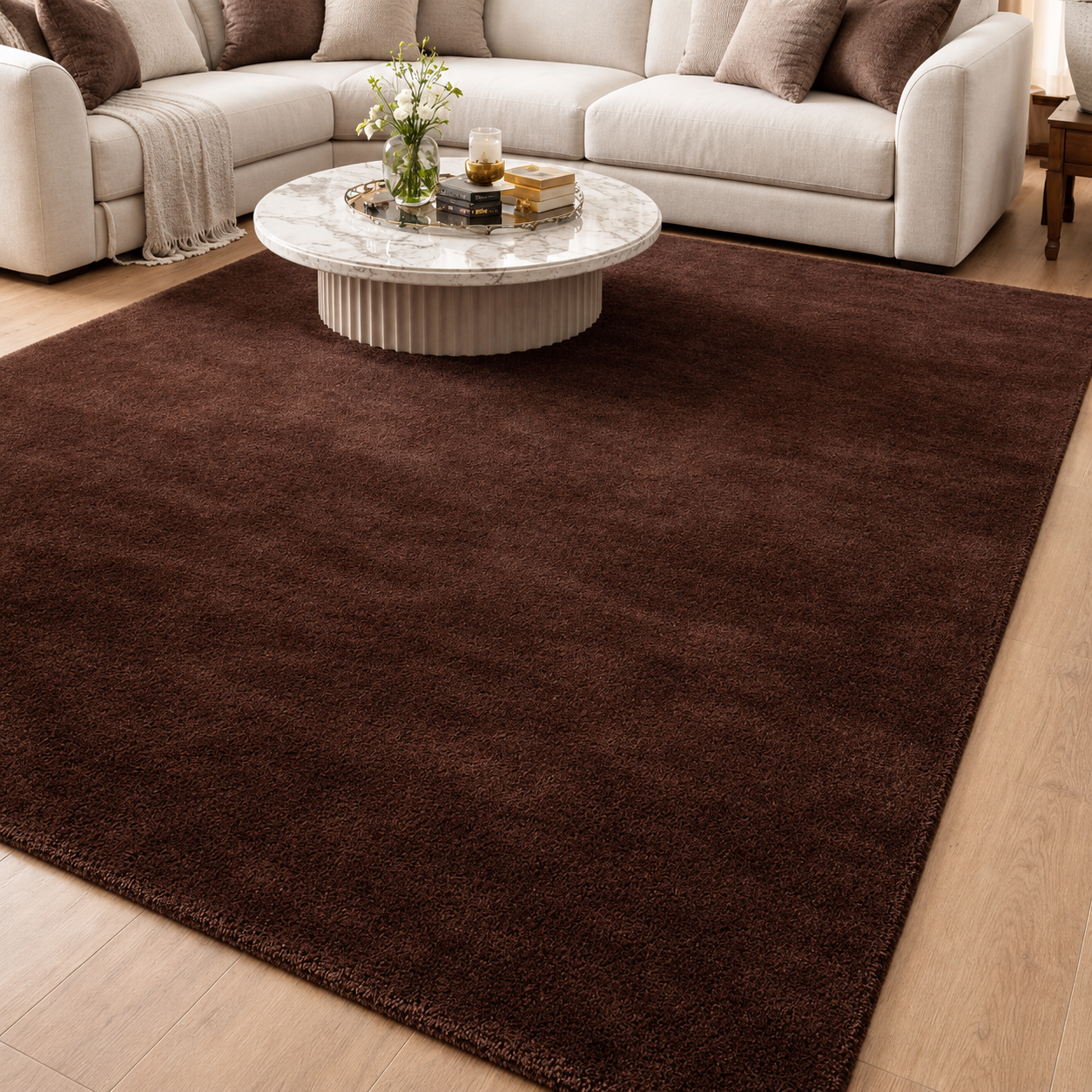 Dark Chocolate Brown Textured Plain Rectangular Area Rug